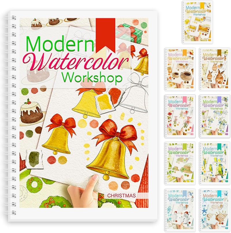 ADEVIAN Watercolor Workbook, Watercolor Workbook Paint Book Beginner Friendly, 12 Different Patterns Stress-Relieving Art Crafts for Creative Exploration Gift for Women Adults Teens (Christmas, 1) - Image 1